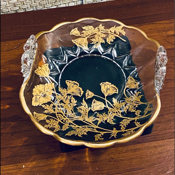 🍁🌟3xHP🌟ANTQ Cambridge Glass Gold Flanders Bon Bon Dish - Picture 7 of 10